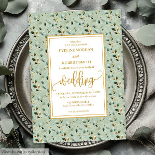 Vintage-Hochzeit in Waldgrün und Gold Einladung