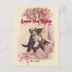Vintage Hochzeit Katzen Save the Date Postkarte