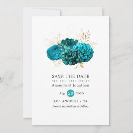 Vintage Hochzeit mit Aquamarinen und Goldfloralen Save The Date