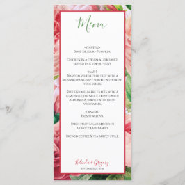 Vintage Hochzeit mit Blumen und Botanischem Rosen Menükarte