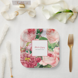 Vintage Hochzeit mit Blumen und Botanischem Rosen Pappteller