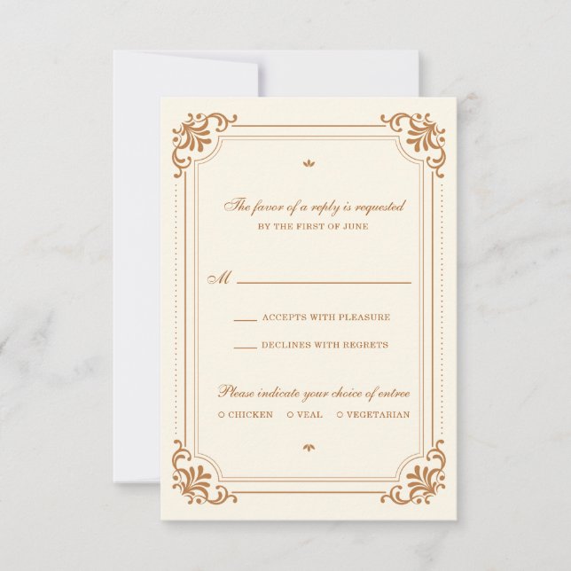 Vintage Hochzeit mit Geblüht Mahlzeiten RSVP Karte (Vorderseite)
