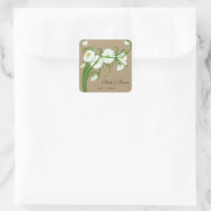 Vintage-Hochzeit mit Gerber Daisy Blumen Quadratischer Aufkleber