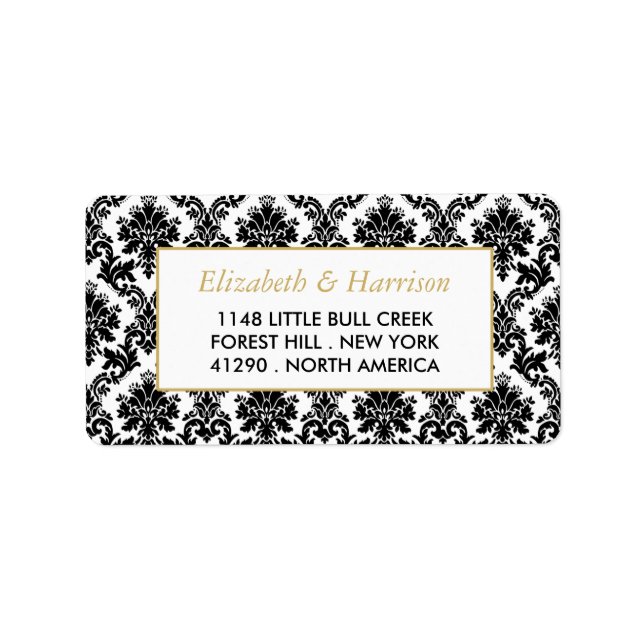 Vintage Hochzeit mit Gold, Schwarz und Weiß Adressaufkleber (Vorne)