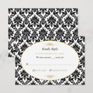 Vintage Hochzeit mit Gold, Schwarz und Weiß RSVP Karte