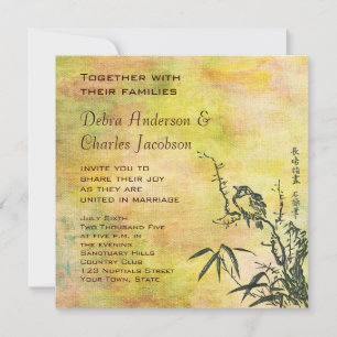 Vintage-Hochzeit mit japanischen Vögeln Einladung