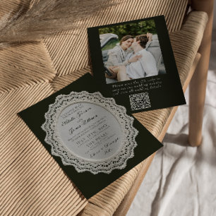 Vintage Hochzeit mit schwarzem und weißem Spitzen- Einladung