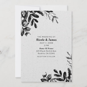Vintage Hochzeit mit schwarzen und weißen botanisc Einladung