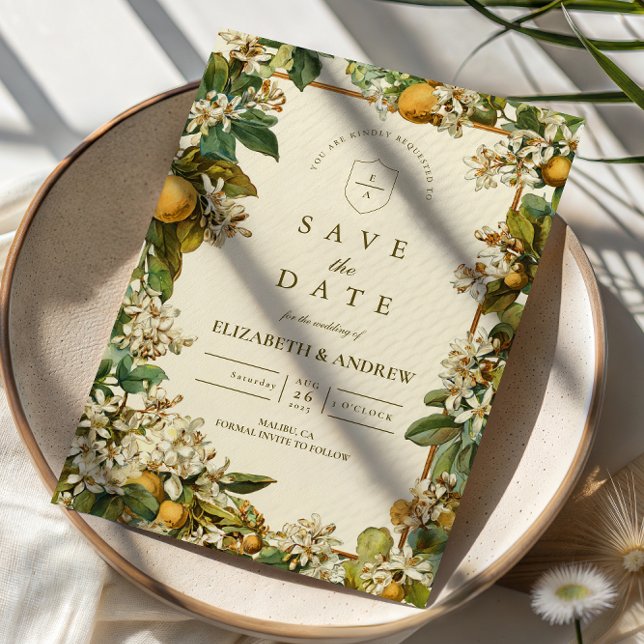 Vintage-Hochzeit mit Zitronenblüten-Botanik Save The Date (Von Creator hochgeladen)