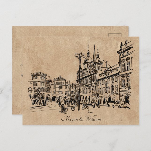 Vintage Hochzeit Postkarte (Vorne/Hinten)