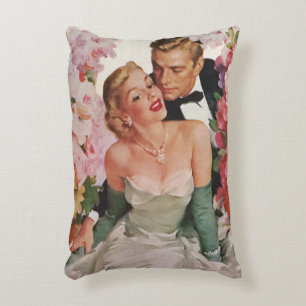 Vintage-Hochzeit, Retro-Braut und Bräutigam Frisch Dekokissen