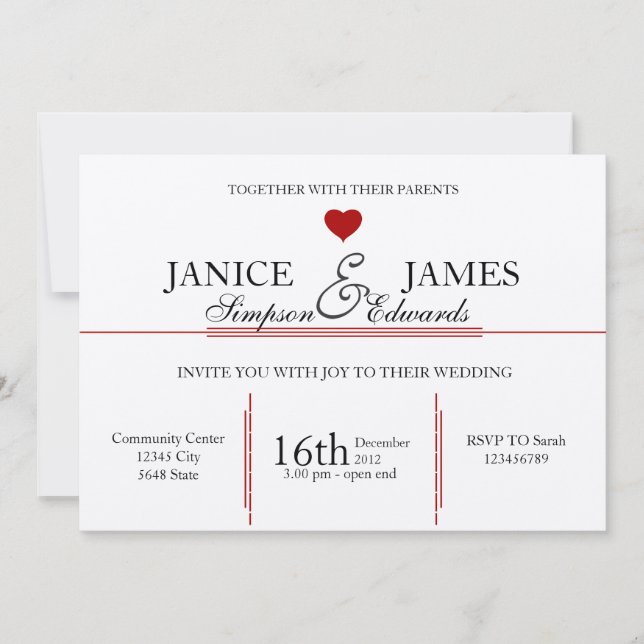 Vintage Hochzeit roter Herzstil Einladung (Vorderseite)