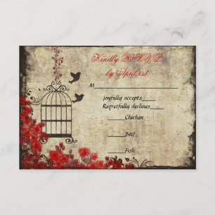 Vintage Hochzeit RSVP roter Vogelfiguren-Käfig Karte