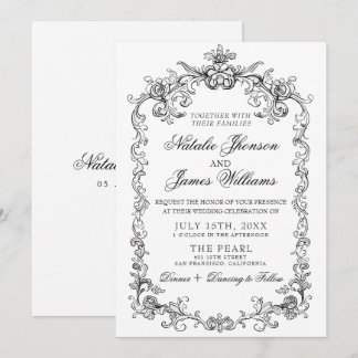 Vintage Hochzeit Schwarz-Weiß, altes Geld, elegant Einladung