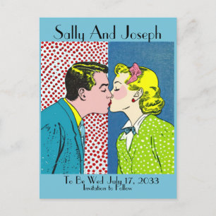 Vintage-Hochzeit - Termin vormerken, Pop-Art 50er Postkarte