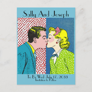 Vintage-Hochzeit - Termin vormerken, Pop-Art 50er Postkarte