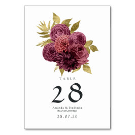 Vintage Hochzeit von Burgund und Gold-Floral Tischnummer