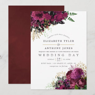 Vintage Hochzeit von Burgund und Gold Shabby Einladung