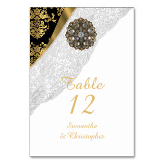 Vintage Hochzeit von Damast und Schwarz Tischnummer