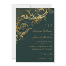 Vintage Hochzeit von Green Gold Floral Damask Mono