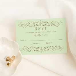 Vintage Hochzeit von Green und Antique Gold Geblüh RSVP Karte