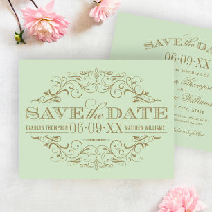 Vintage Hochzeit von Green und Antique Gold Geblüh Save The Date