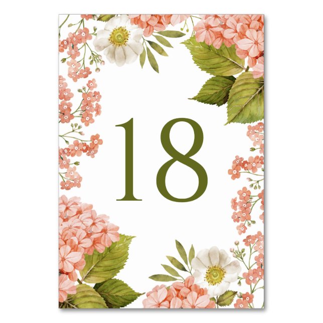 Vintage Hochzeit von Orange Hydrangea Tischnummer (Vorderseite)