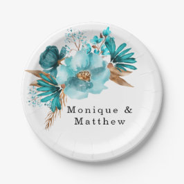 Vintage Hochzeit von Türkis und Golden Peony Pappteller