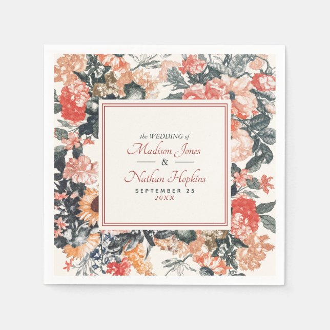 Vintage Hochzeit von Wasserfarben Serviette (Vorderseite)