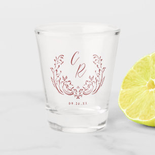 Vintage Hochzeitmonografie mit Rot-Sketch Schnapsglas