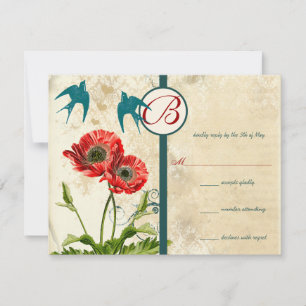Vintage-Hochzeits-Einladung mit Damast-Papier und RSVP Karte