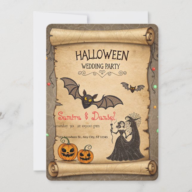 Vintage-Hochzeits-Einladung zu Halloween in Schrif Einladung (Vorderseite)