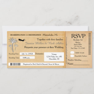 Vintage Hochzeits-Reiseziel Ticket-Einladung RSVP Einladung