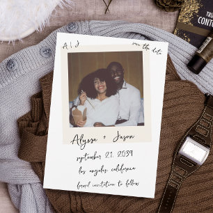 Vintage Hochzeits-Sofortbild mit handgeschriebenem Save The Date