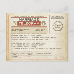 Vintage HOCHZEITS-Telegramme Einladung