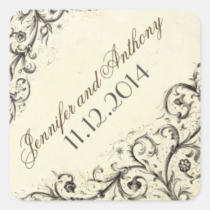 Vintage-Hochzeitsaufkleber Quadratischer Aufkleber