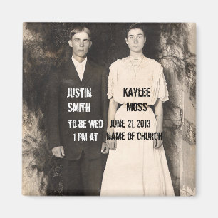 Vintage-Hochzeitsbild von Braut und Bräutigam Save Magnet