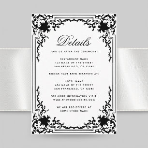 Vintage Hochzeitsdetails Schwarz und Weiß Monochro Begleitkarte