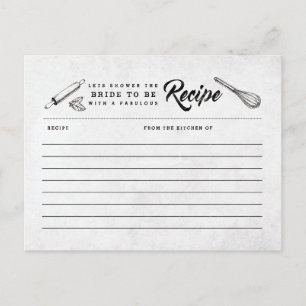 Vintage-Hochzeitsdusche-Rezeptkarte in Schwarz-Wei Postkarte