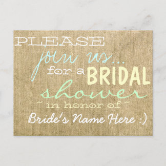 Vintage-Hochzeitseinladung aus Jute für den Brauts Einladungspostkarte