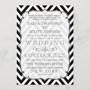Vintage Hochzeitseinladung im Schwarz-Weiß-Chevron Einladung