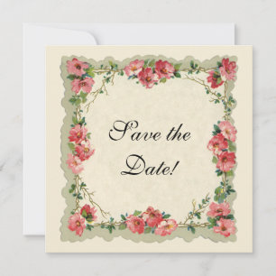Vintage Hochzeitseinladung, rosa Blumen Florale Ro Save The Date