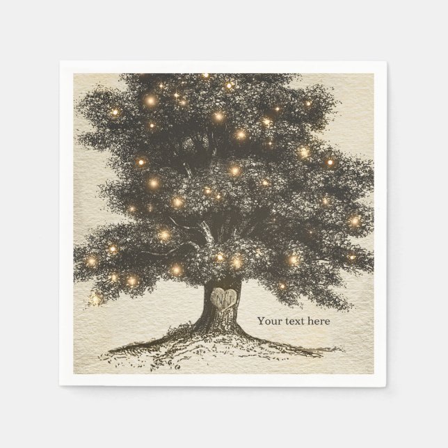 Vintage Hochzeitsempfehlung für Baum & Lights Serviette (Vorderseite)