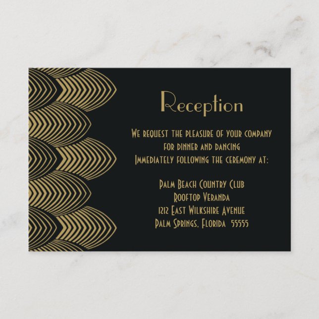 Vintage Hochzeitsempfehlung im Art Deco Stil der 2 Begleitkarte (Vorderseite)