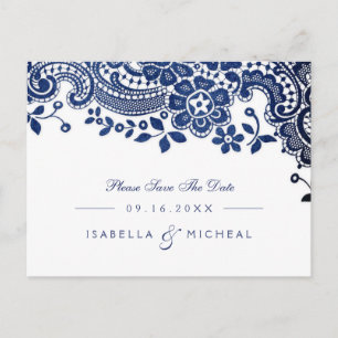 Vintage Hochzeitsfeier in Blau retten Ankündigungspostkarte