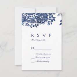 Vintage Hochzeitsfeier in Blau und Weiß RSVP Karte
