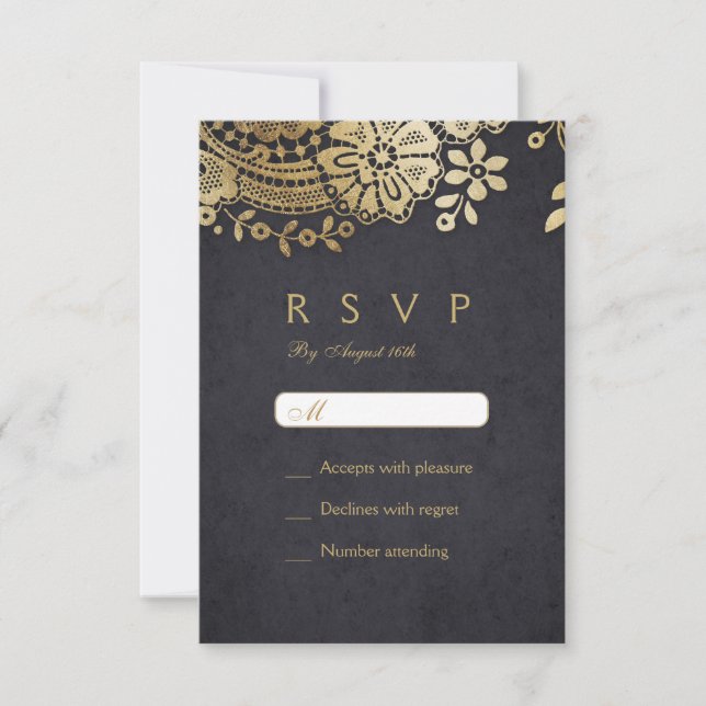 Vintage Hochzeitsfeier in Gold RSVP Karte (Vorderseite)