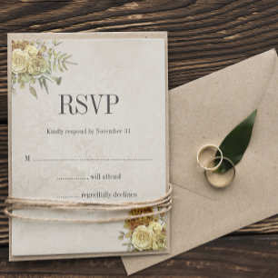 Vintage Hochzeitsfeier mit verblassten Tapeten und RSVP Karte