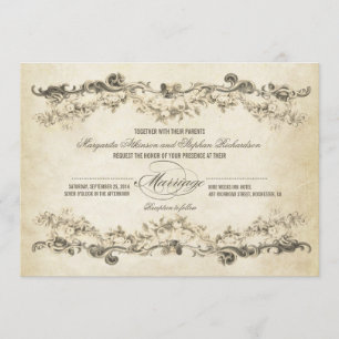 vintage Hochzeitskarten im gealterten Stil Einladung