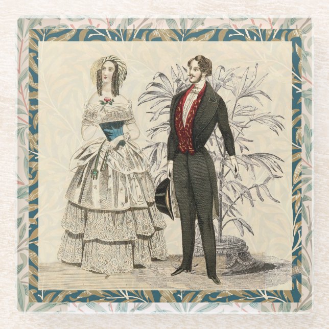 Vintage Hochzeitskunst von 1844 Glasuntersetzer (Vorderseite)
